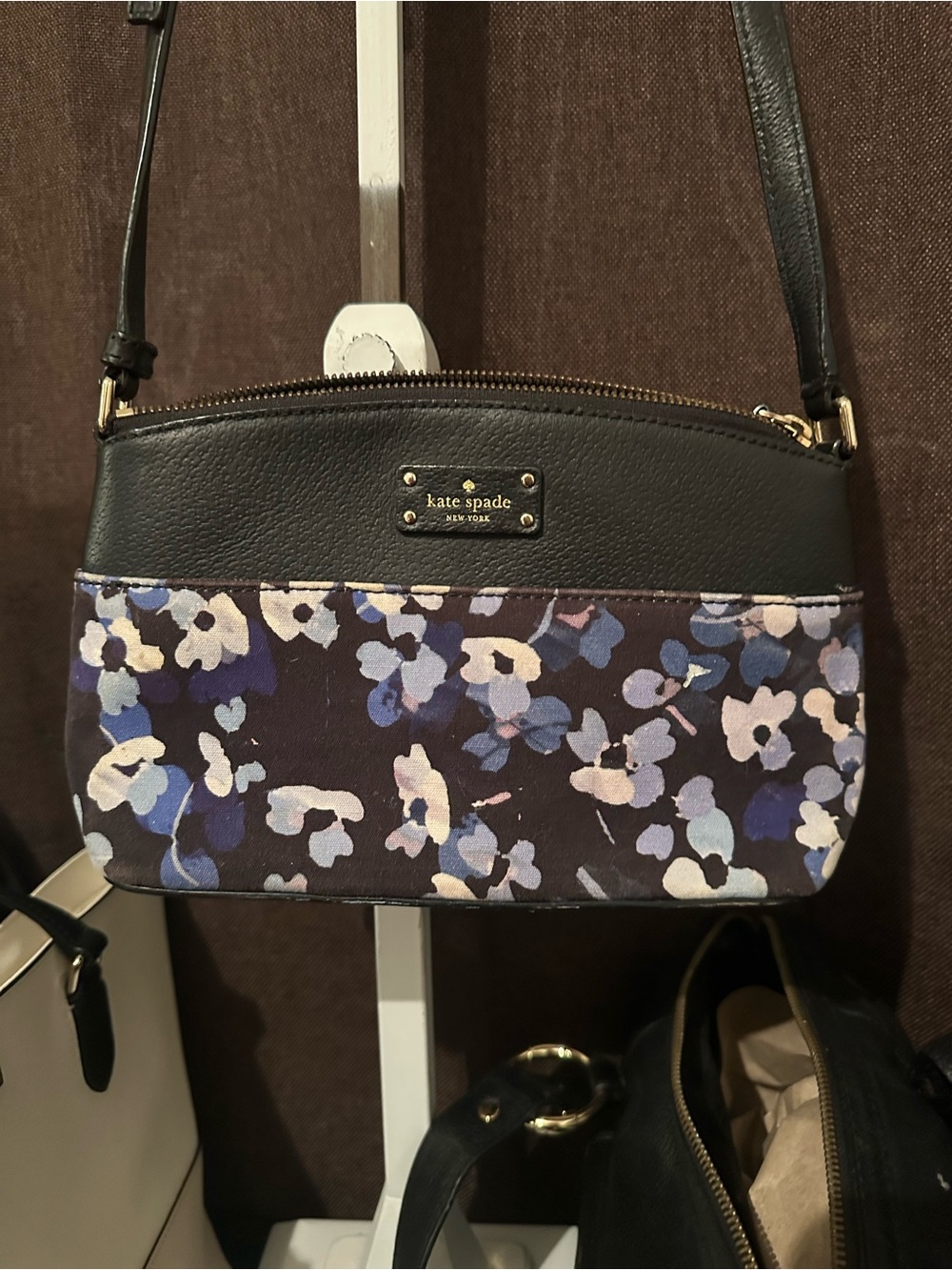 kate spade Black and Blue Floral Canvas Crossbody